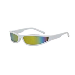 Wrap Around White Swift Narrow Frame Futuristic Sport Rainbow Rave Sunglasses